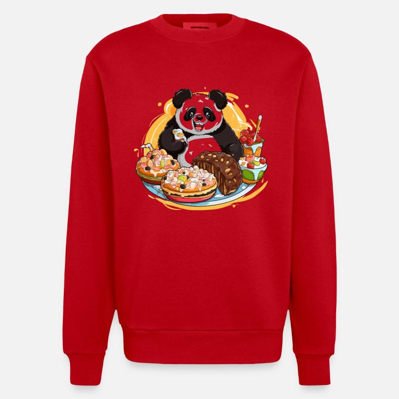 Panda Dessert Fest - Heavyweight Oversized Organic Crew Neck Made in EU - Rot