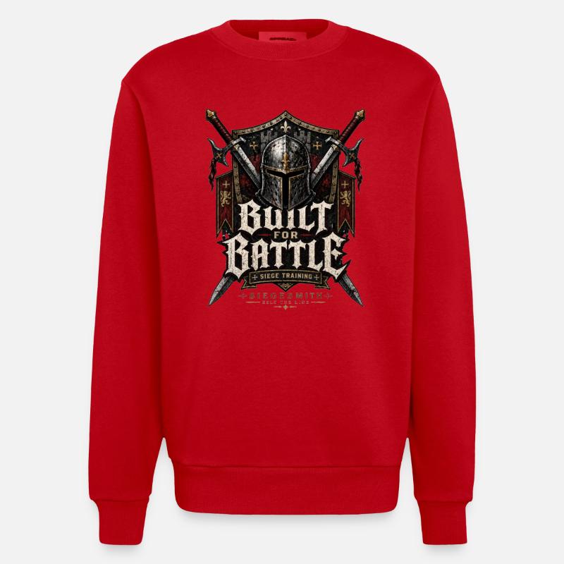 Crusader: Built For battle - Heavyweight Oversized Organic Crew Neck Made in EU - red
