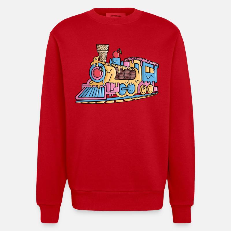 Dampflok Eiscreme Modelleisenbahn Eisenbahn - Sweat bio épais oversize fabriqué en UE - rouge