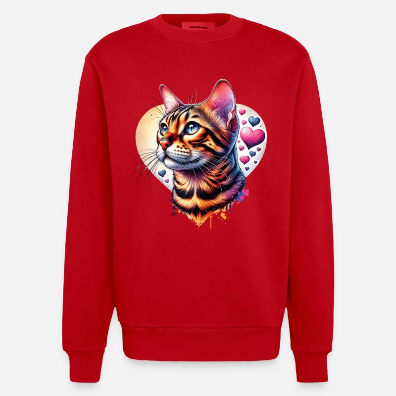 Chat léopard - Sweat bio épais oversize fabriqué en UE - rouge
