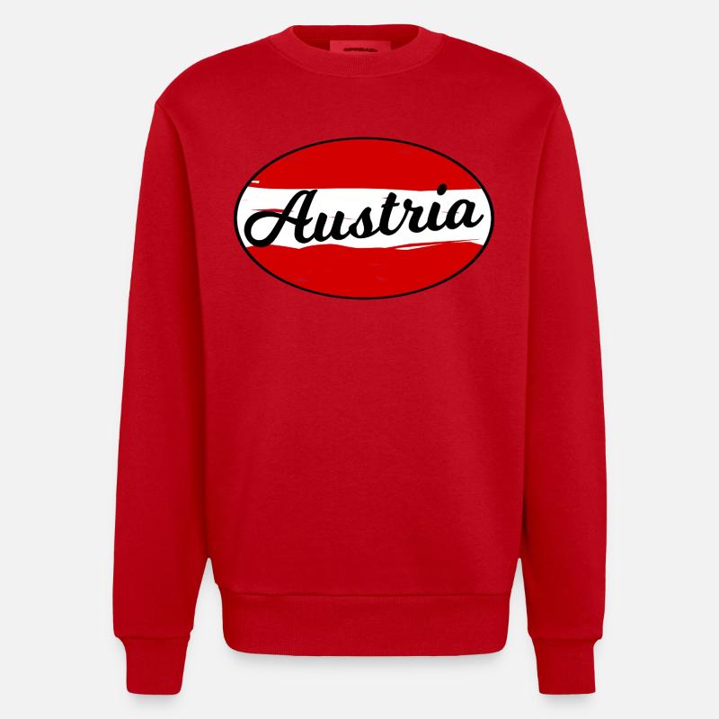 Austria Script Logo on Red - Heavyweight Oversized Organic Crew Neck Made in EU - red