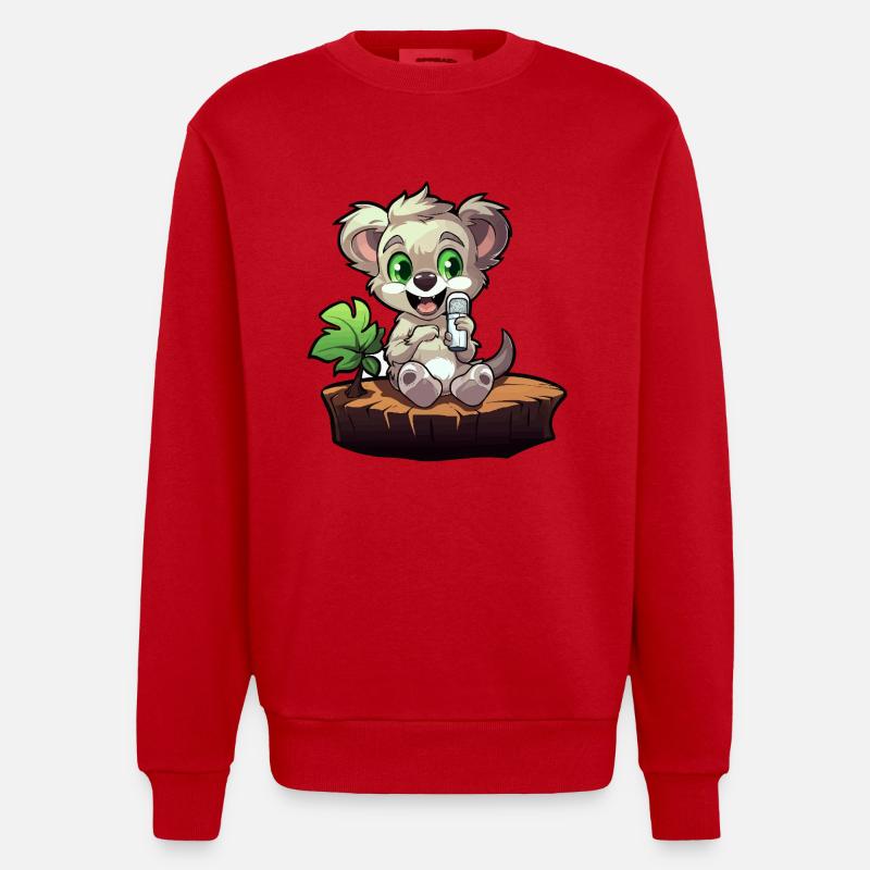 Kleiner Koala am Baumstumpf - Heavyweight Oversized Organic Crew Neck Made in EU - Rot