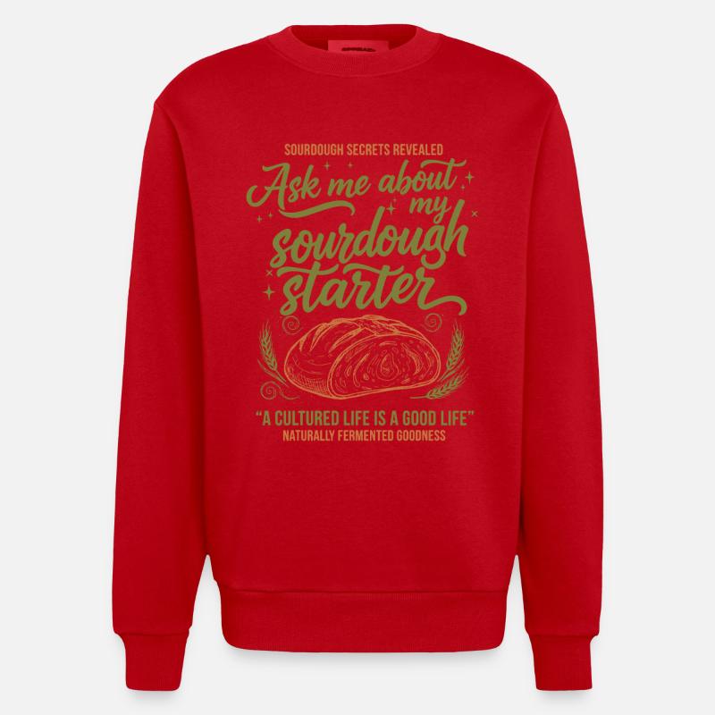 Sourdough Bread Baking Baker Starter Era - Heavyweight Oversized Organic Crew Neck Made in EU - red