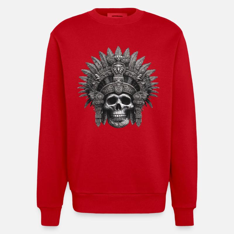 Maya Krieger Azteken Design - Heavyweight Oversized Organic Crew Neck Made in EU - Rot