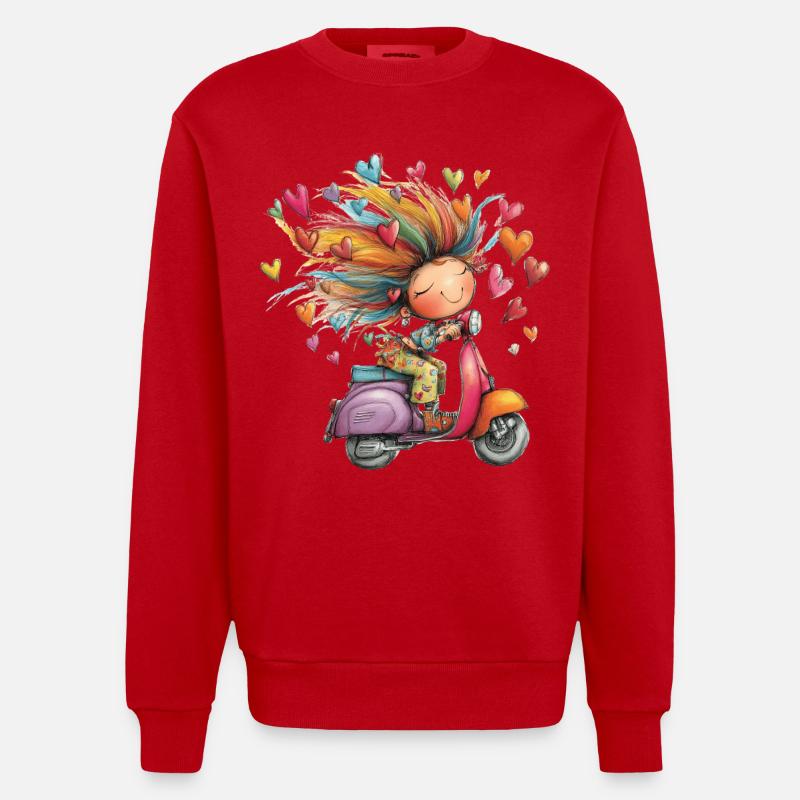 Rollerliebe - Mädchen auf Roller – bunter Sommer - Heavyweight Oversized Organic Crew Neck Made in EU - Rot