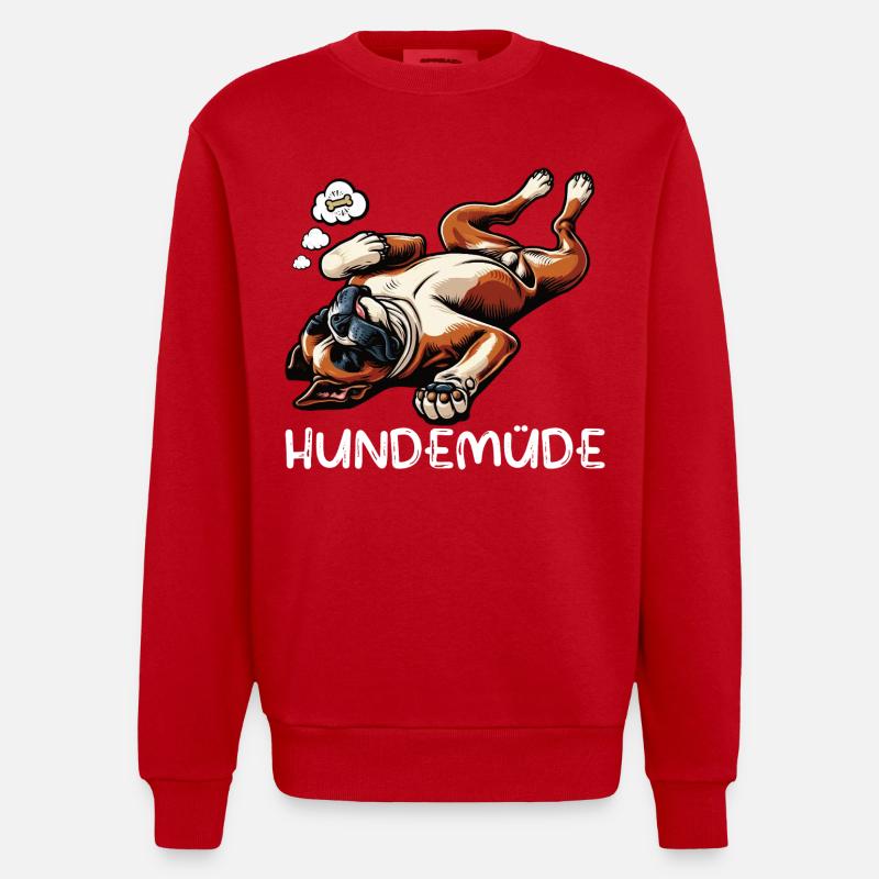 Hundemüde Boxer Boxerhalter Boxerhund Boxerhunde - Heavyweight Oversized Organic Crew Neck Made in EU - Rot