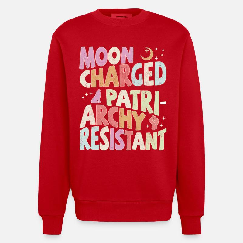 Moon charged, patriarchy resistant - pastell - Heavyweight Oversized Organic Crew Neck Made in EU - Rot