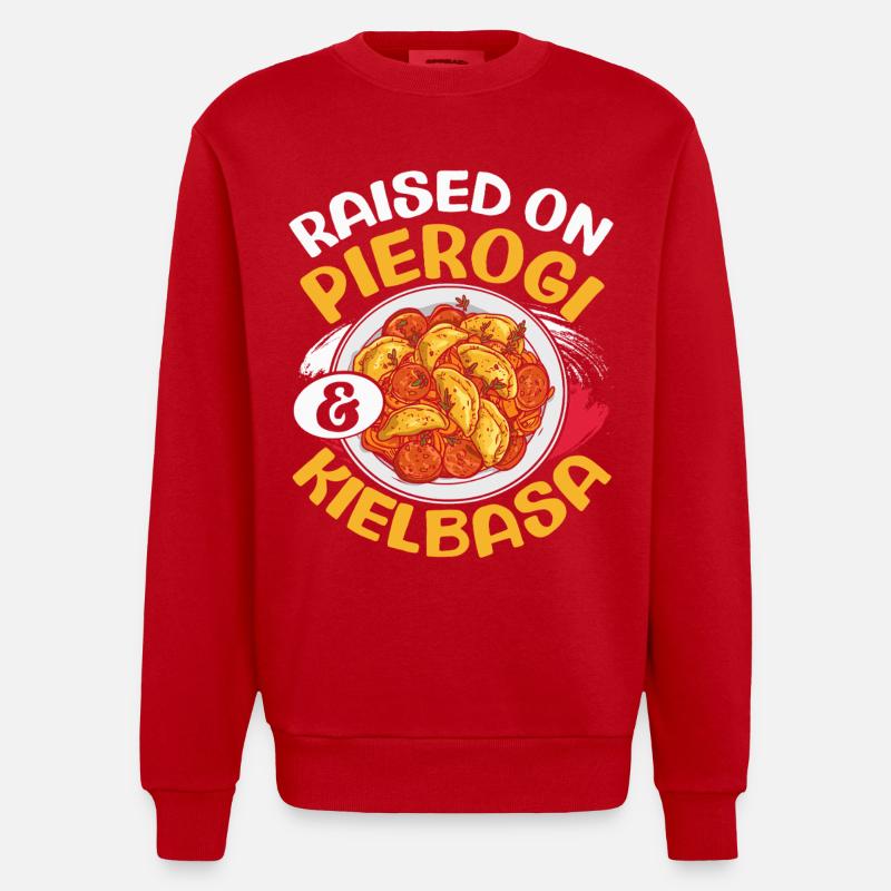 Aufgewachsen Auf Pierogi Kielbasa, Polnischer - Heavyweight Oversized Organic Crew Neck Made in EU - Rot