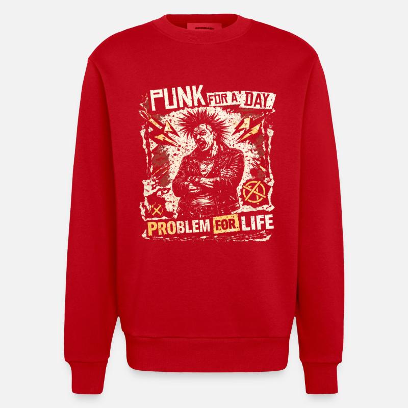 Punk For A Day - Heavyweight Oversized Organic Crew Neck Made in EU - red