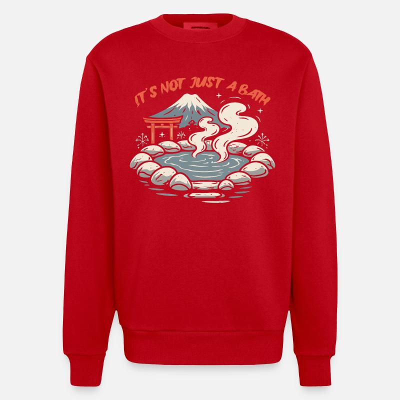 Onsen Hot Spring Bath - Heavyweight Oversized Organic Crew Neck Made in EU - red