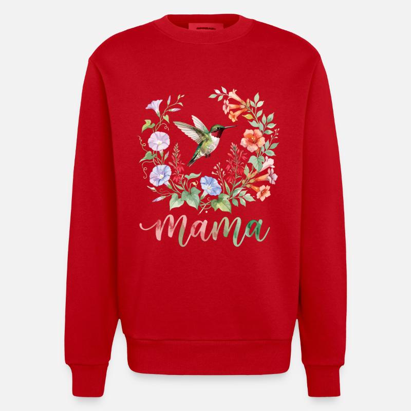 Ruby Throated Hummingbird Mama Mom - Heavyweight Oversized Organic Crew Neck Made in EU - red