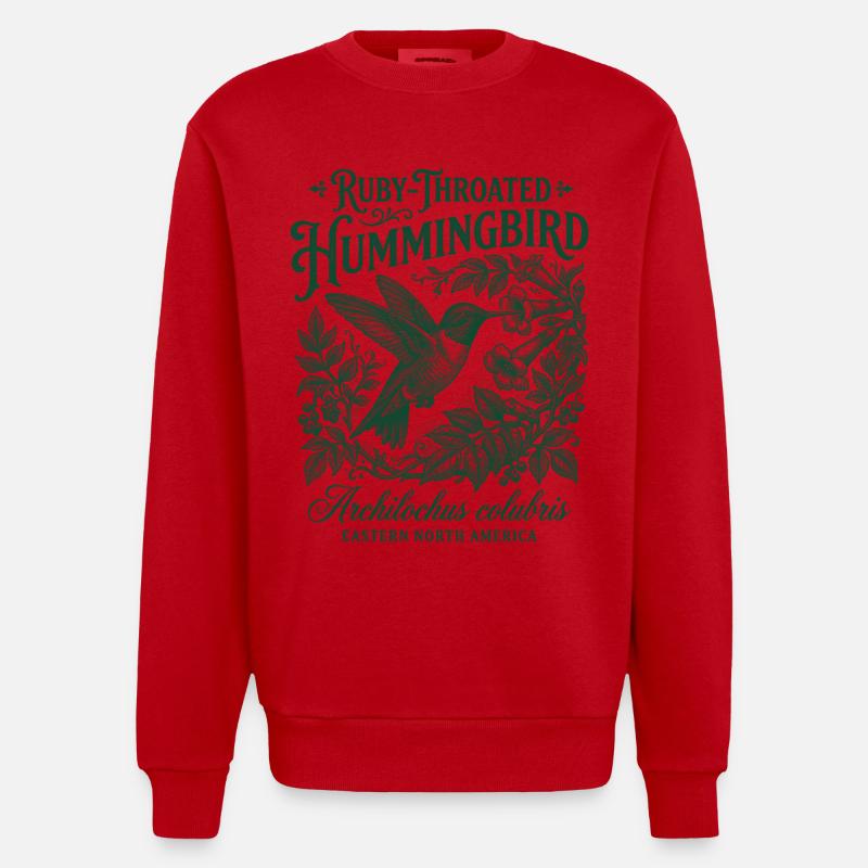 Ruby Throated Hummingbird Colibri - Heavyweight Oversized Organic Crew Neck Made in EU - red