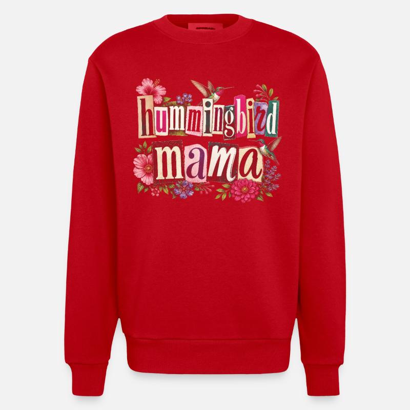 Ruby Throated Hummingbird Mama Mom - Heavyweight Oversized Organic Crew Neck Made in EU - red