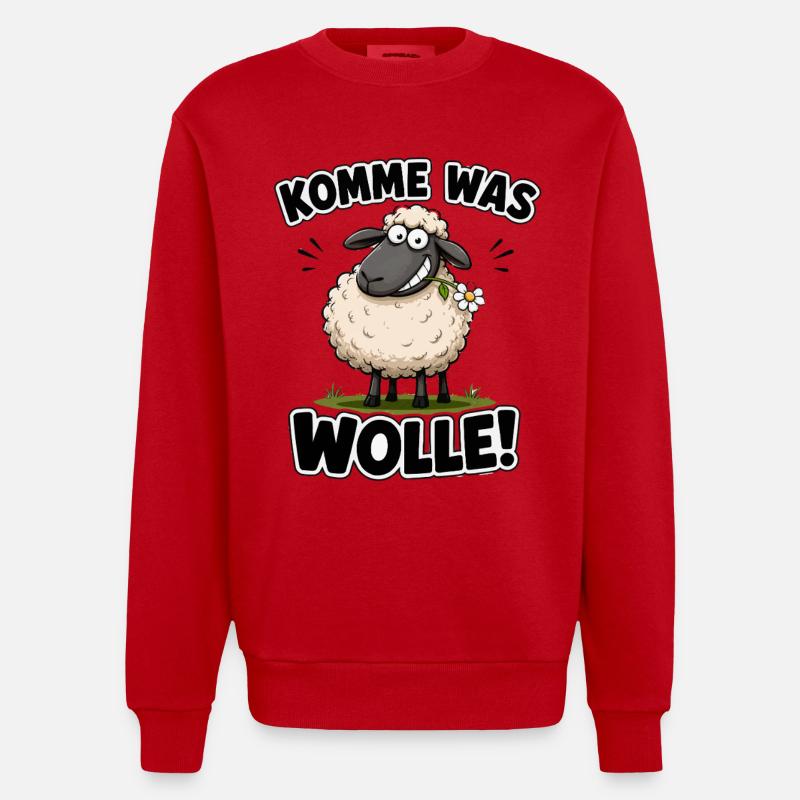 Komme Was Wolle – Schmuse-Schaf Design - Heavyweight Oversized Organic Crew Neck Made in EU - Rot