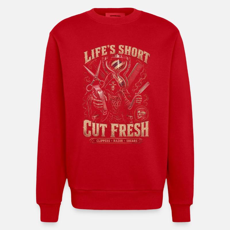 Barber Barbier Cut Fresh - Heavyweight Oversized Organic Crew Neck Made in EU - red