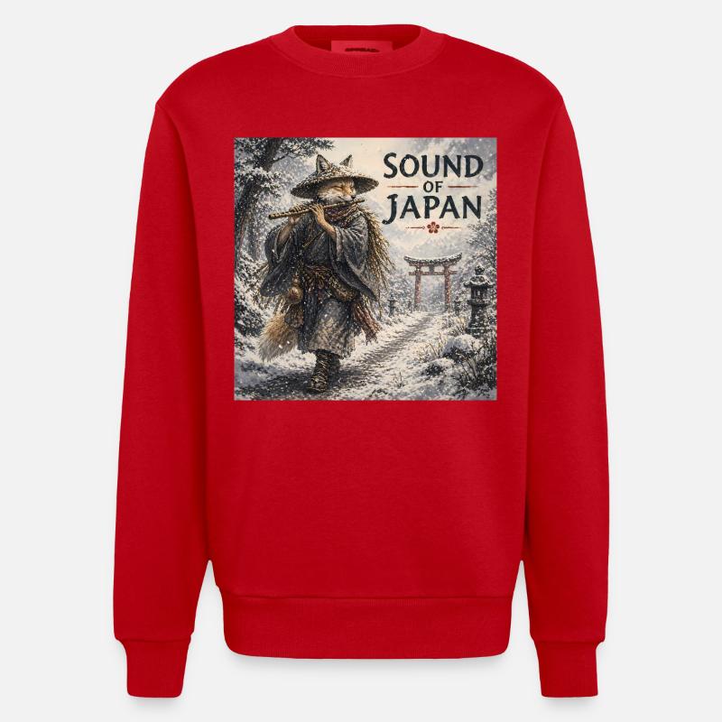 Japanisches Kitsune-Flötendesign - Heavyweight Oversized Organic Crew Neck Made in EU - Rot