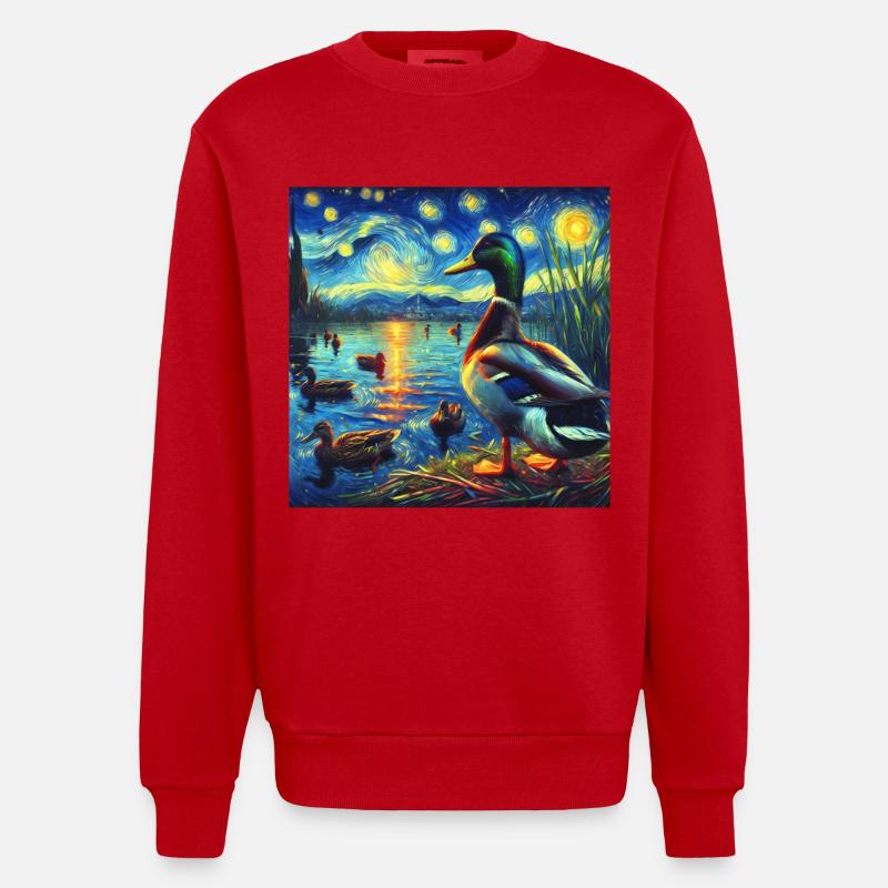 Nuit étoilée de canard colvert - Sweat bio épais oversize fabriqué en UE - rouge
