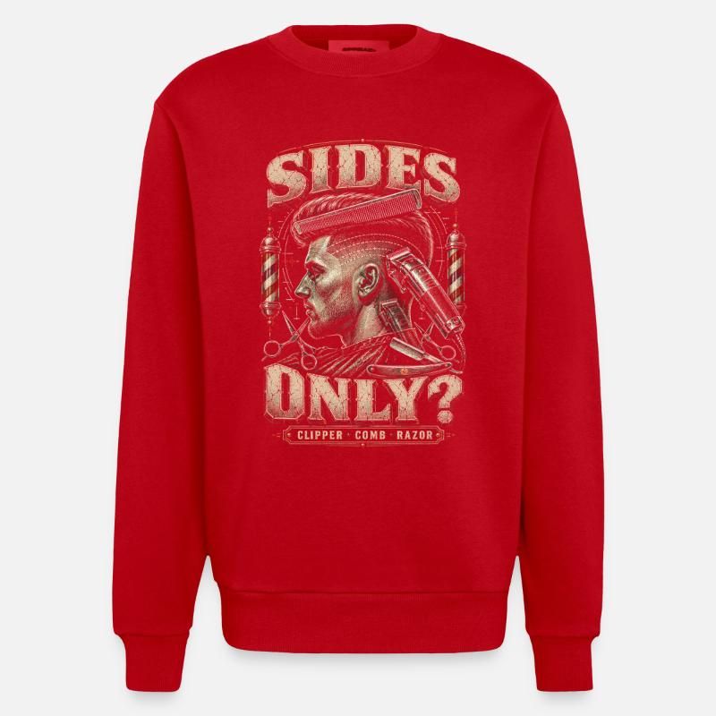 Barber Barbier Sides Only? - Heavyweight Oversized Organic Crew Neck Made in EU - red