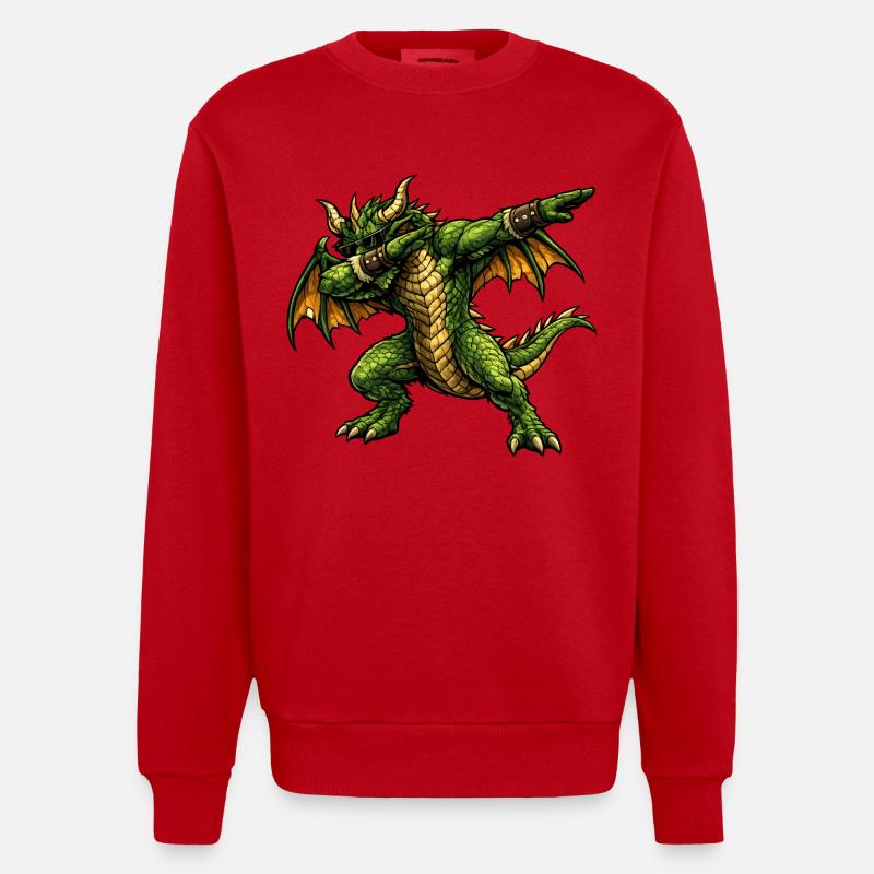 Ernsthafter Dabbing Drache - Heavyweight Oversized Organic Crew Neck Made in EU - Rot
