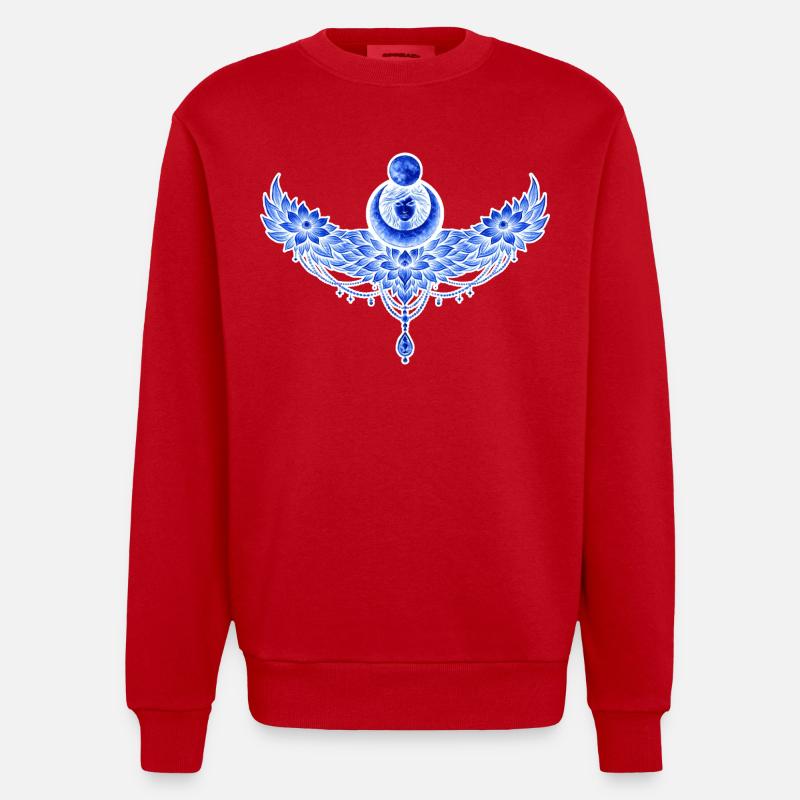 Blue winged moon - Heavyweight Oversized Organic Crew Neck Made in EU - red