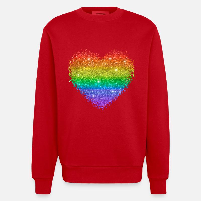 Rainbow Heart Glitter Dots - Heavyweight Oversized Organic Crew Neck Made in EU - red