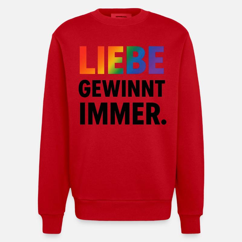 Regenbogen Spruch Liebe Gewinnt Immer - Heavyweight Oversized Organic Crew Neck Made in EU - Rot