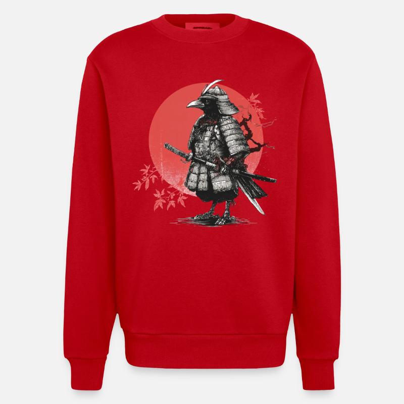 Samurai-Krähe in Rüstung - Heavyweight Oversized Organic Crew Neck Made in EU - Rot