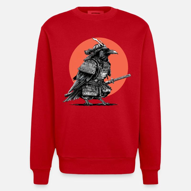 Samurai-Krähe in Rüstung - Heavyweight Oversized Organic Crew Neck Made in EU - Rot