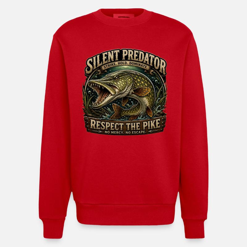 Silent Predator – Aggressives Hechtfang-Design - Heavyweight Oversized Organic Crew Neck Made in EU - Rot