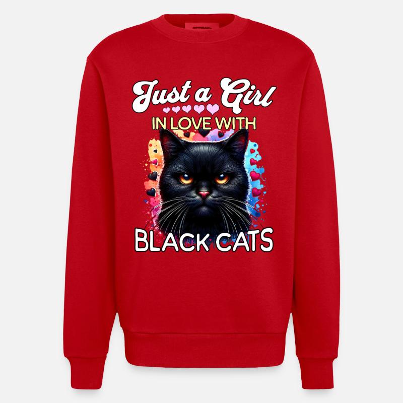 Fille Chat Noir - Sweat bio épais oversize fabriqué en UE - rouge