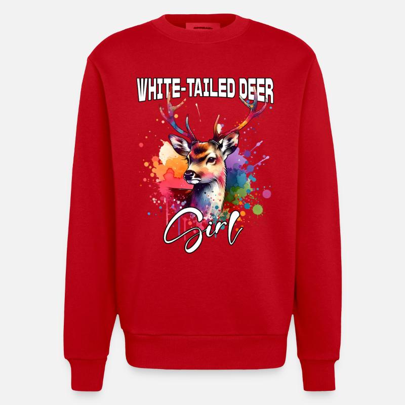 White-Tailed Deer Mädchen Weisswedelhirsch - Heavyweight Oversized Organic Crew Neck Made in EU - Rot