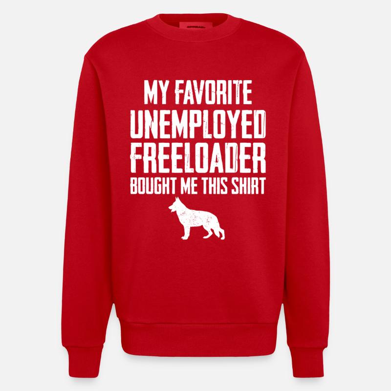 Funny German Shepherd Freeloader - Heavyweight Oversized Organic Crew Neck Made in EU - red