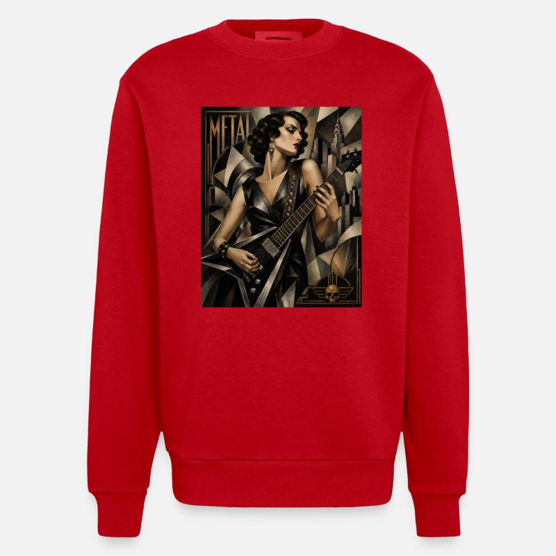 Gothic Gitarrenheldin Deco Stil - Heavyweight Oversized Organic Crew Neck Made in EU - Rot