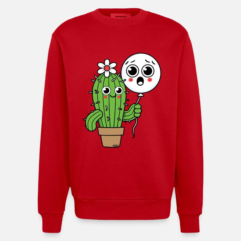 Cactus Buddy and Balloon Ghost - Heavyweight Oversized Organic Crew Neck Made in EU - red