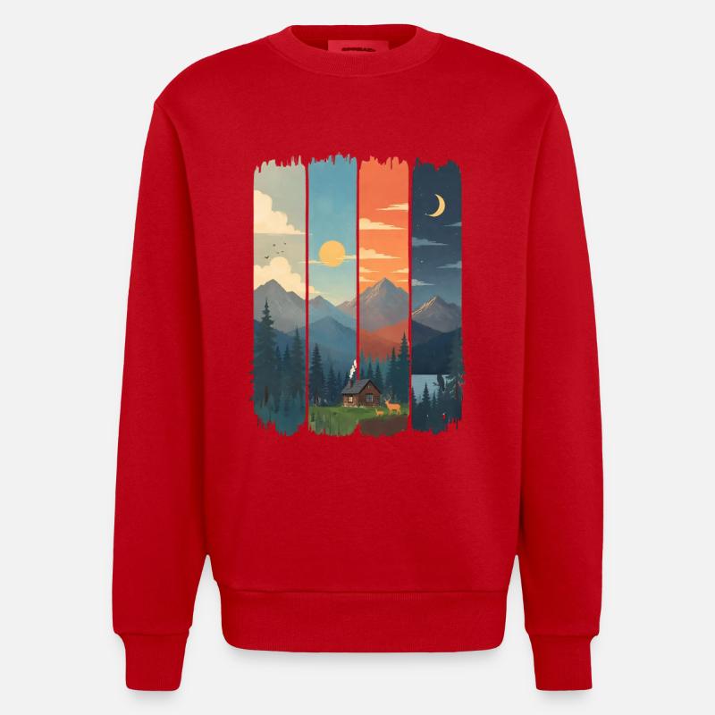 Horizonte in vier Gebirgstafeln - Heavyweight Oversized Organic Crew Neck Made in EU - Rot