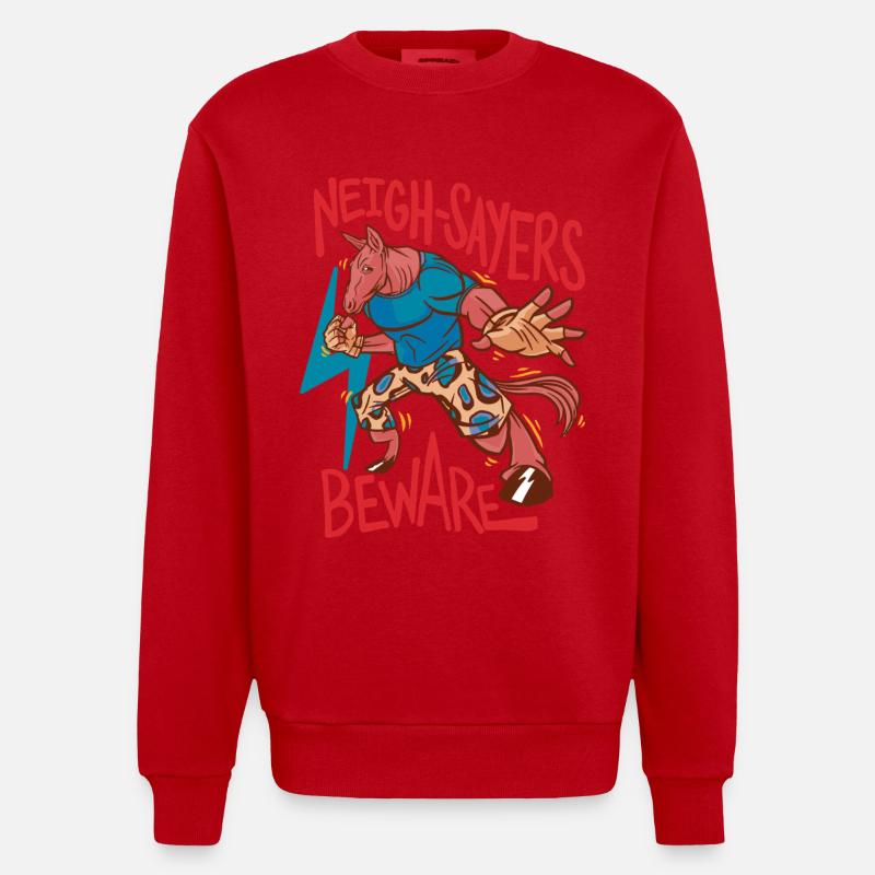 Rider Rider Horse Neigh-Sayers Beware - Heavyweight Oversized Organic Crew Neck Made in EU - red