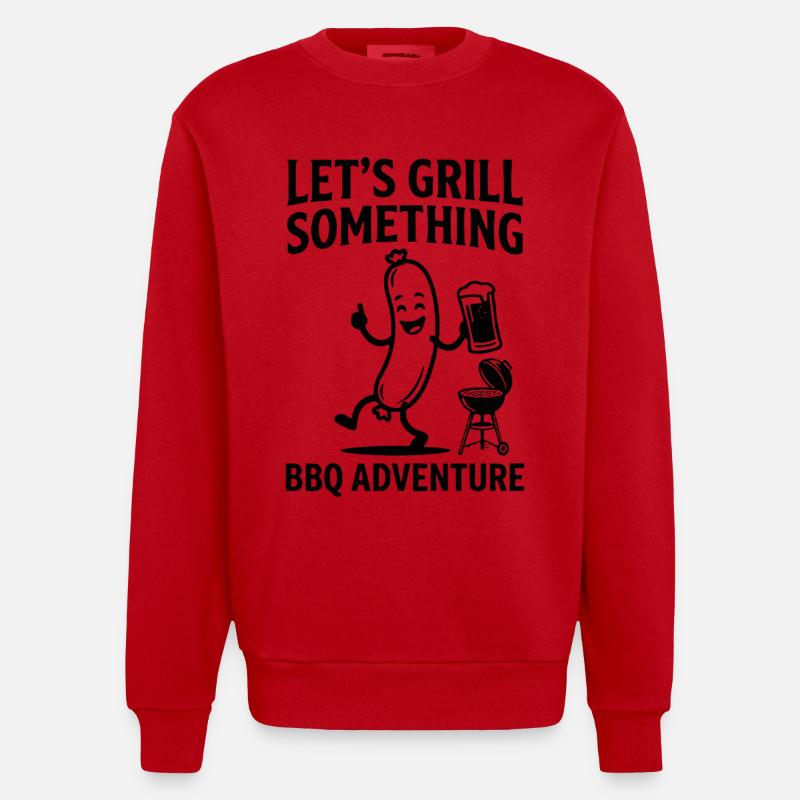 Lets Grill Something BBQ Adventure - Heavyweight Oversized Organic Crew Neck Made in EU - red