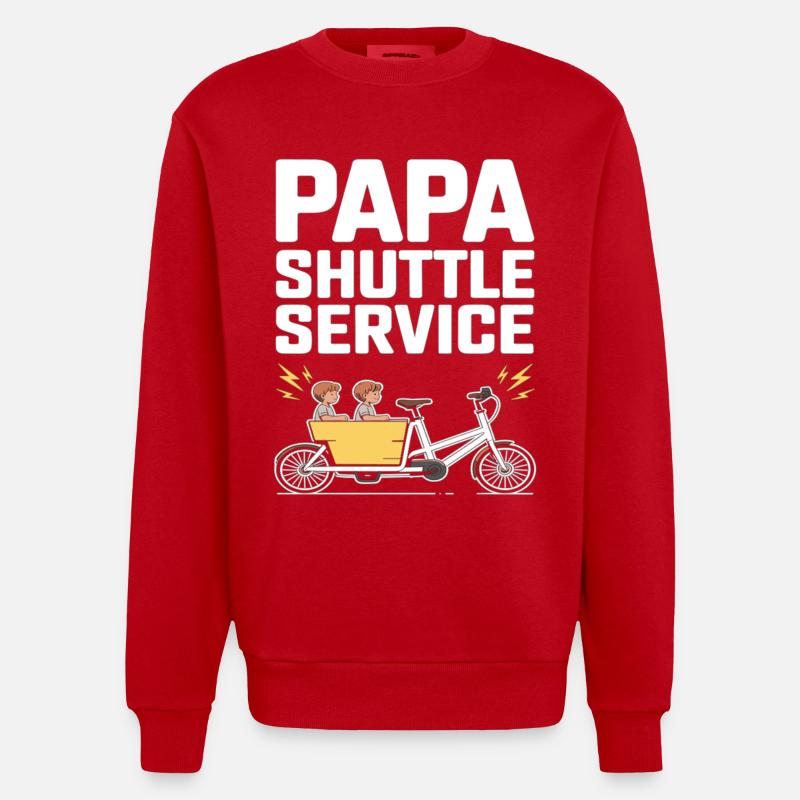 Papa Shuttle Service Lastenrad Papa - Heavyweight Oversized Organic Crew Neck Made in EU - Rot