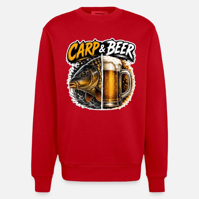 Karpfen- und Bier-lustiges Angeldesign - Heavyweight Oversized Organic Crew Neck Made in EU - Rot