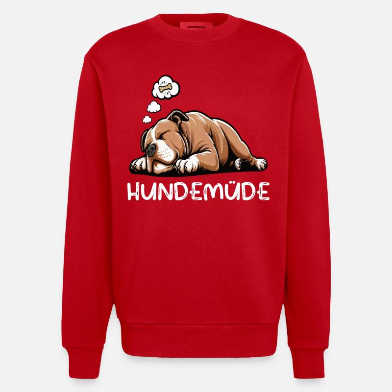 Hundemüde American Bully Bully Pit Bullybesitzer - Heavyweight Oversized Organic Crew Neck Made in EU - Rot