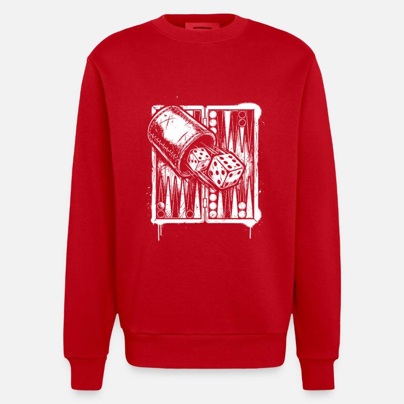 Backgammon | Jeu de société | Don - Sweat bio épais oversize fabriqué en UE - rouge