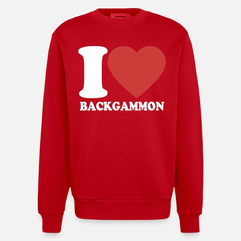 I love Backgammon | Brettspiel | Geschenk - Heavyweight Oversized Organic Crew Neck Made in EU - Rot