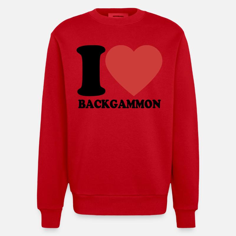 I love Backgammon | Brettspiel | Geschenk - Heavyweight Oversized Organic Crew Neck Made in EU - Rot