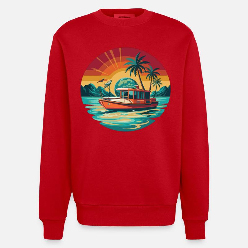 Retro Boat Sunset Tropics - Sweat bio épais oversize fabriqué en UE - rouge