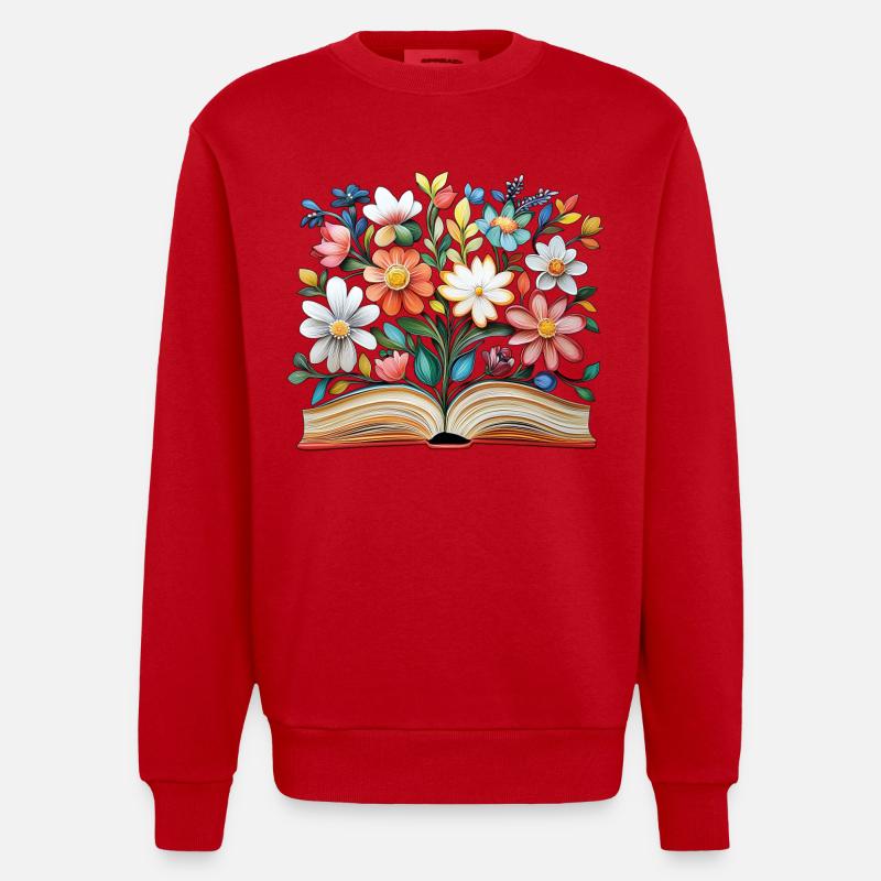 Buch mit Blumen - Heavyweight Oversized Organic Crew Neck Made in EU - Rot