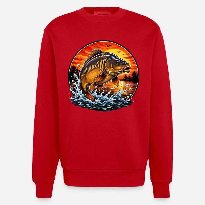 Sunset Mirror Carp Jump - Heavyweight Oversized Organic Crew Neck Made in EU - red