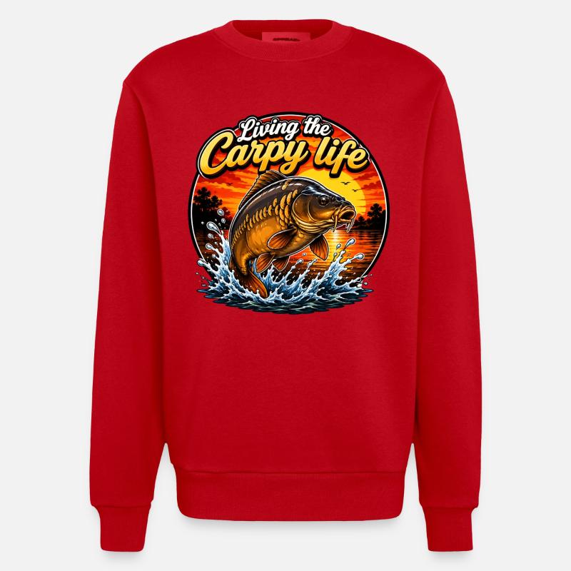 Das Karpfen-Leben leben Karpfenfischen - Heavyweight Oversized Organic Crew Neck Made in EU - Rot