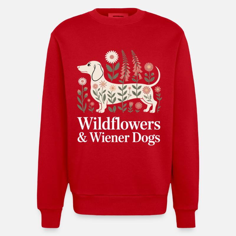 Fleurs de teckel - Sweat bio épais oversize fabriqué en UE - rouge