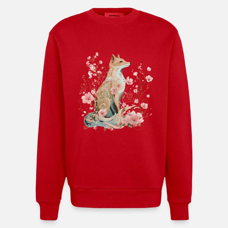 Renard en fleurs - Printemps en harmonie - Sweat bio épais oversize fabriqué en UE - rouge