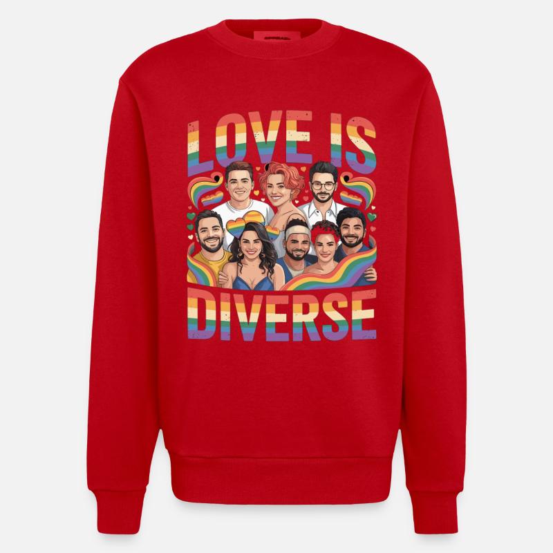 Love Is Diverse Pride Regenbogen - Heavyweight Oversized Organic Crew Neck Made in EU - Rot